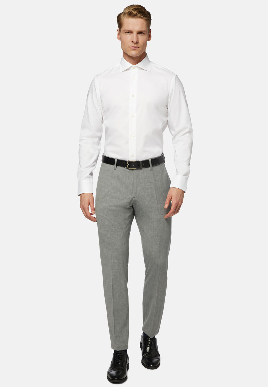 Blue Pin Point Cotton Slim Fit Shirt, White, hi-res