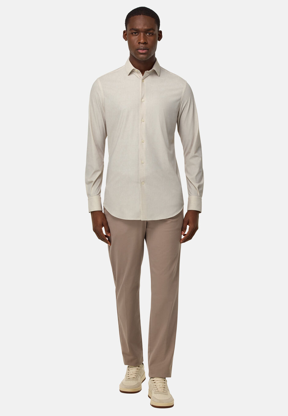 Slim Fit Stretch Nylon Shirt, Beige, hi-res