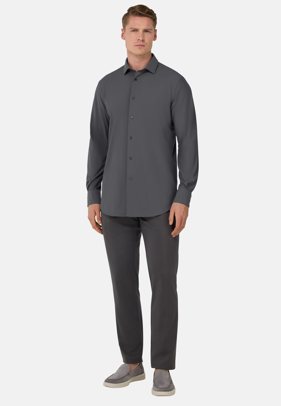Slim Fit Stretch Nylon Shirt, Charcoal, hi-res