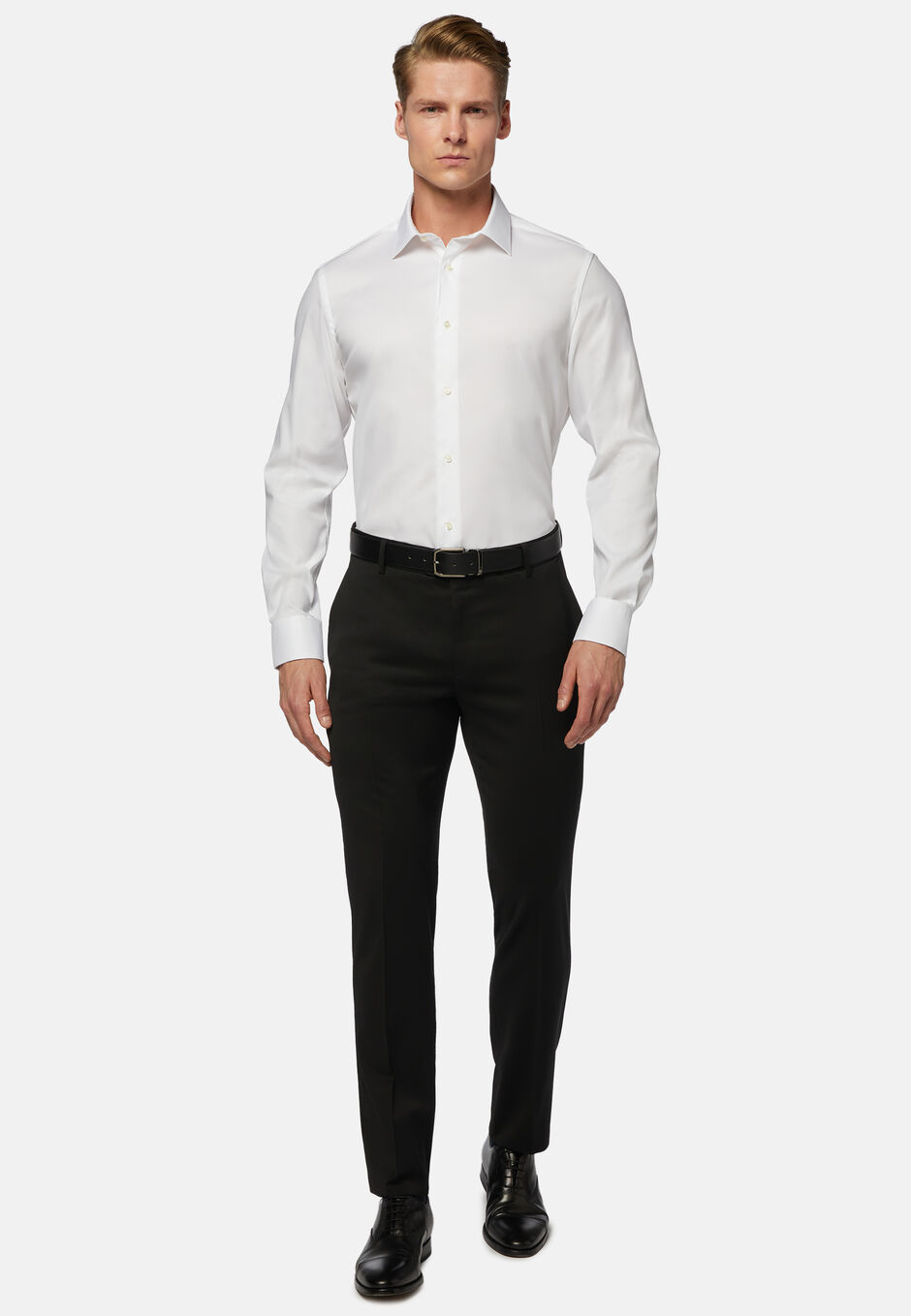 Slim Fit White Pinpoint Cotton Shirt, White, hi-res