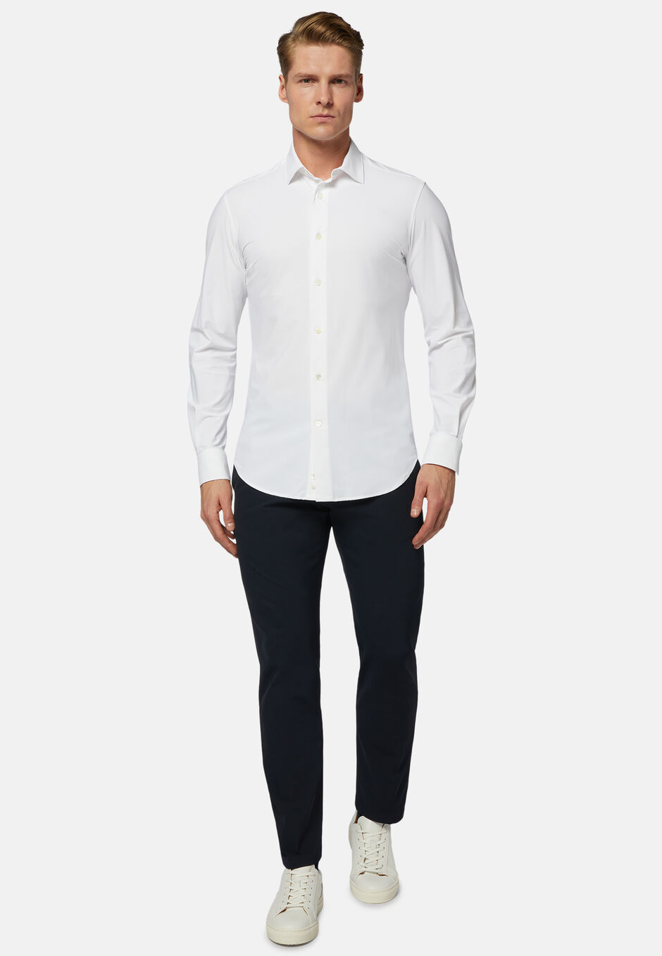 Black Stretch Nylon Slim Fit Shirt, White, hi-res
