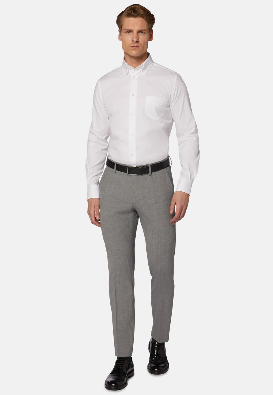 Light blue regular fit cotton pin point shirt, White, hi-res