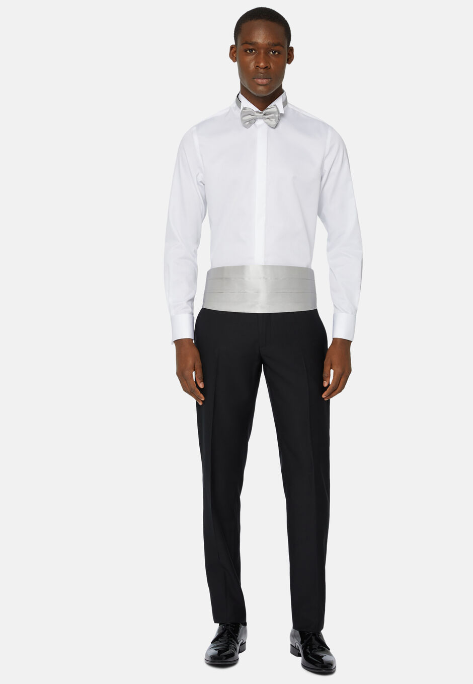 Slim fit cotton satin shirt, White, hi-res