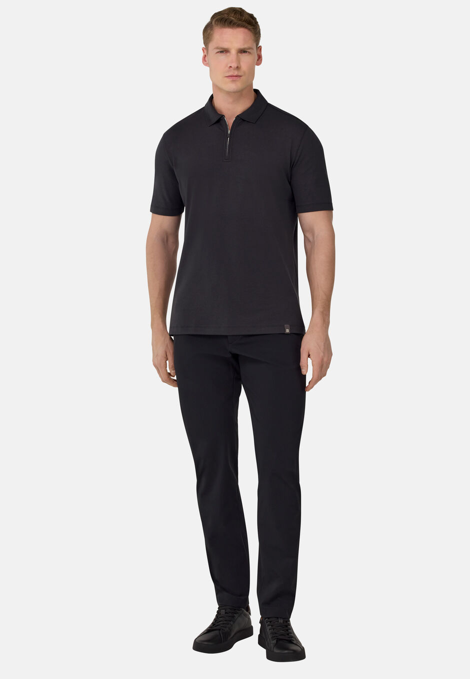S.Cafè® High-Performance Piqué Polo Shirt, Black, hi-res