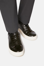 Black Leather Trainers, Black, thumb, 2