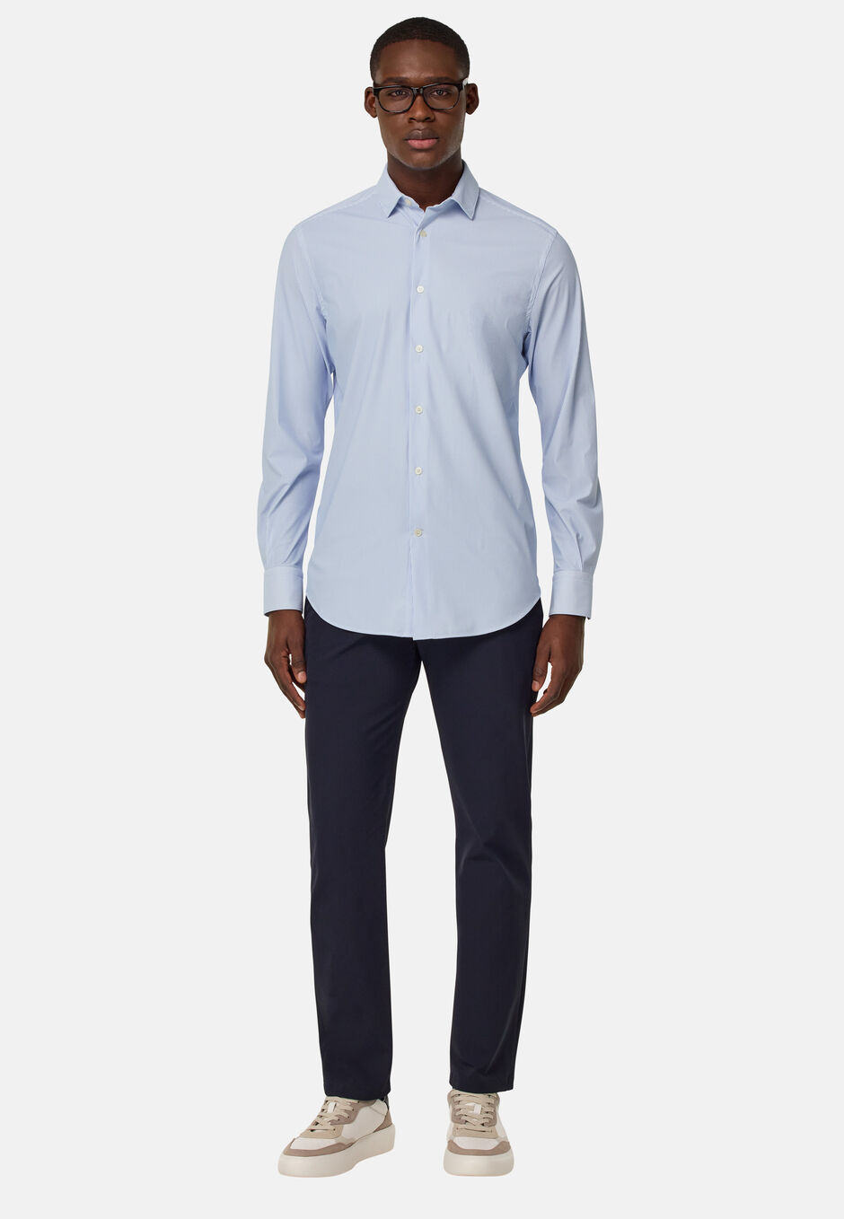 Slim Fit Stretch Nylon Shirt, Medium Blue, hi-res