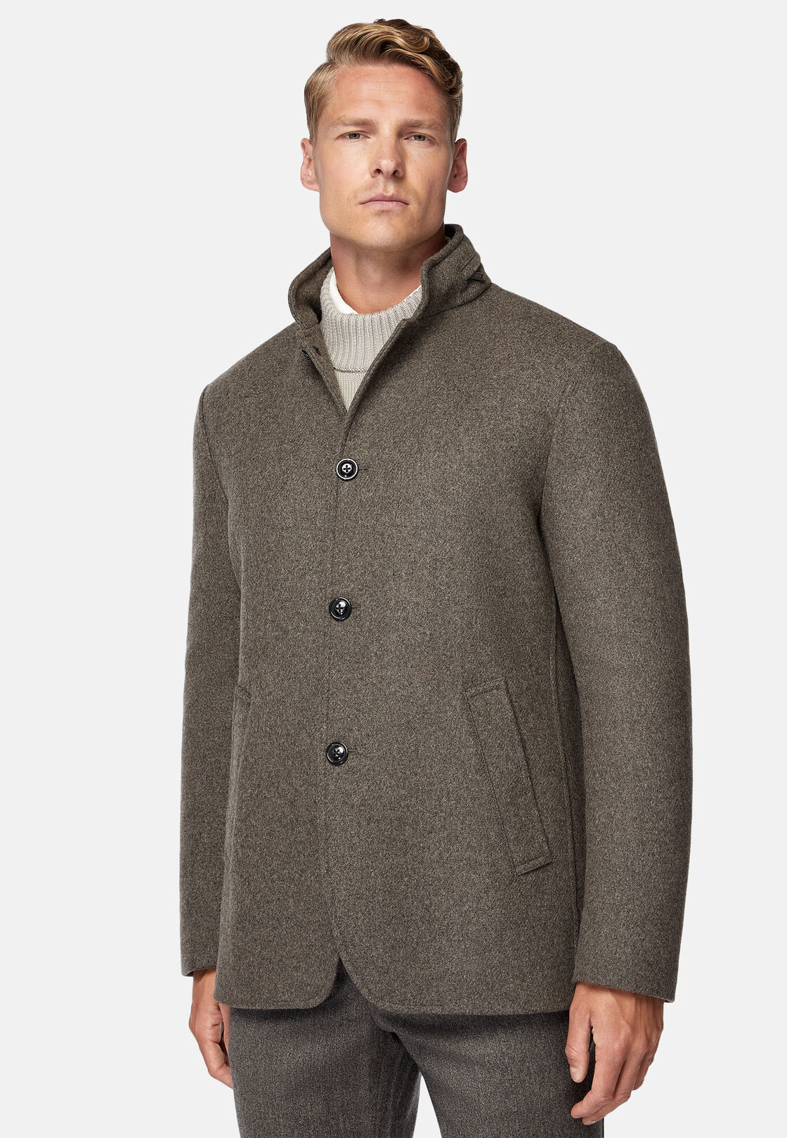 Wool Peacoat, Taupe, hi-res
