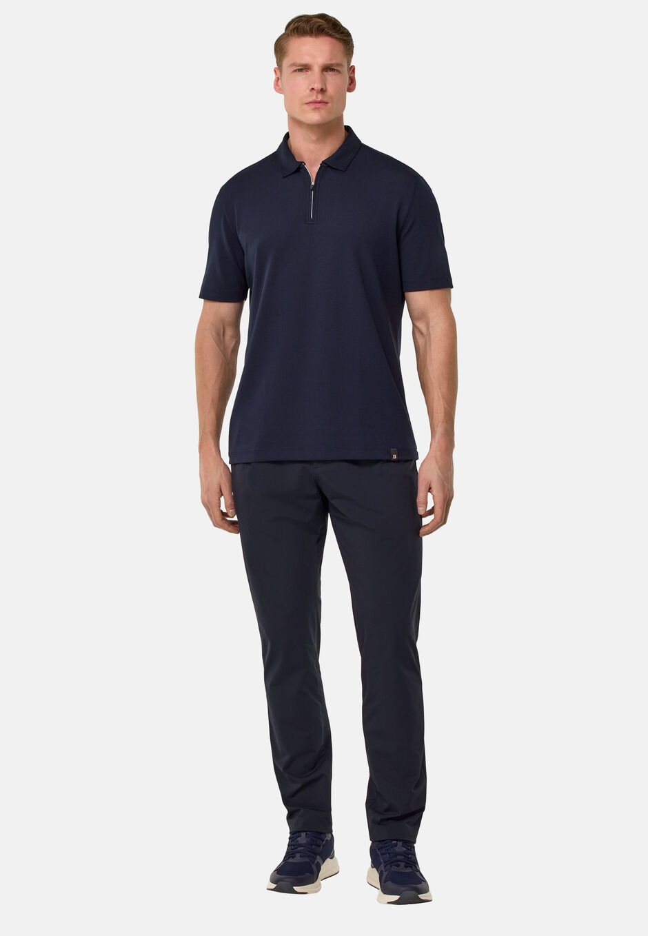 S.Cafè® High-Performance Piqué Polo Shirt, Navy blue, hi-res
