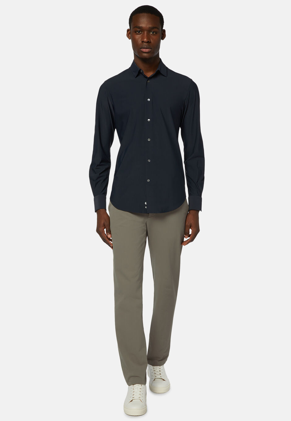Black Stretch Nylon Slim Fit Shirt, Navy blue, hi-res