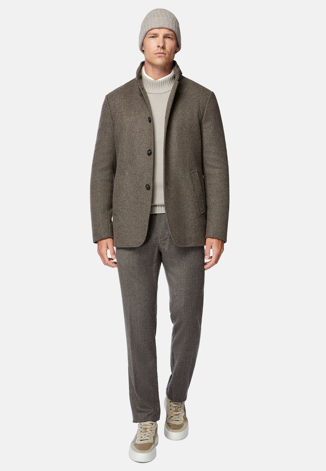 Wool Peacoat, Taupe, hi-res