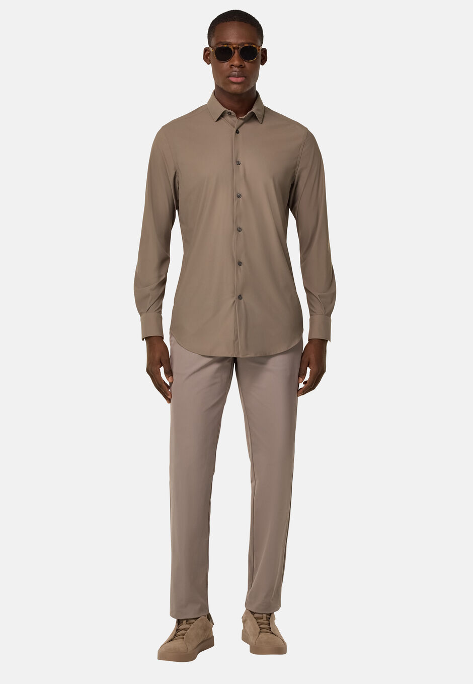 Slim Fit Stretch Nylon Shirt, Taupe, hi-res