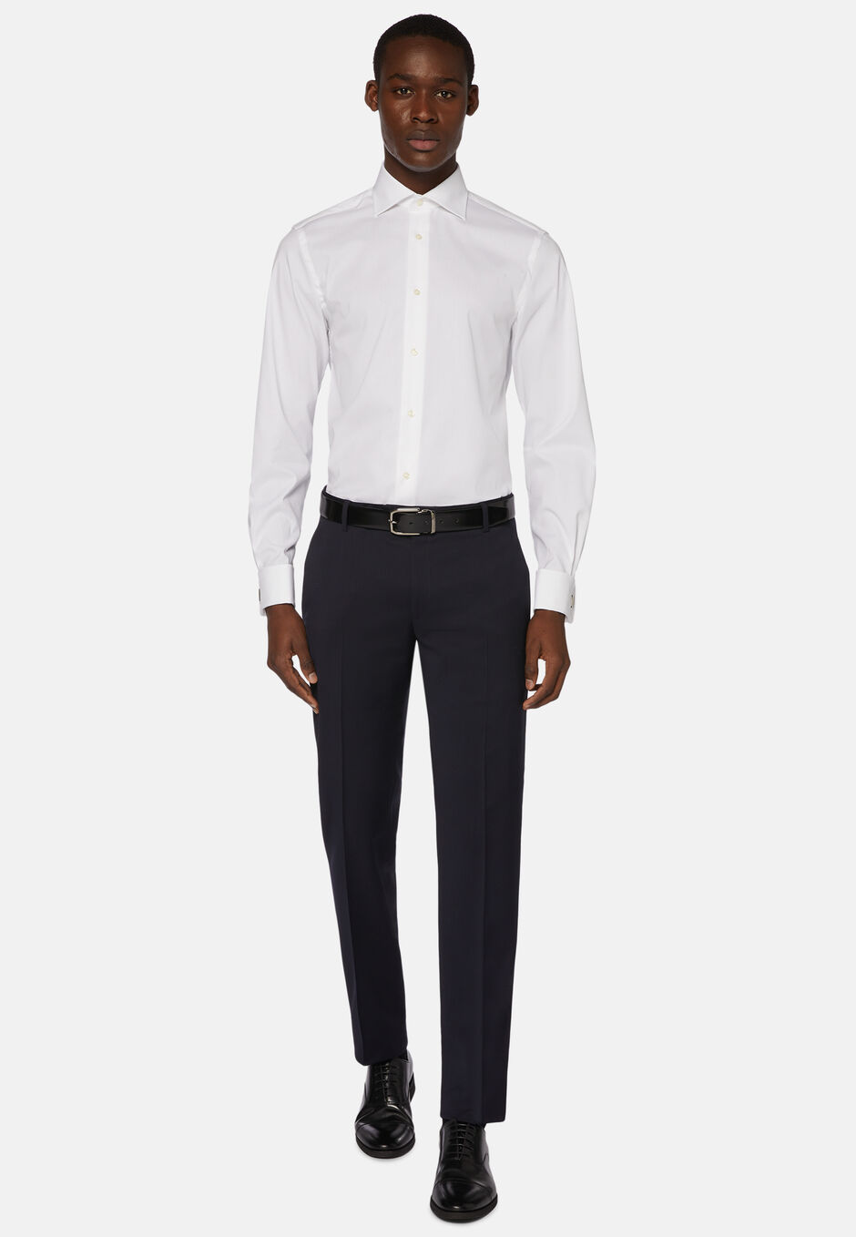 Blue pin point cotton slim fit shirt, White, hi-res