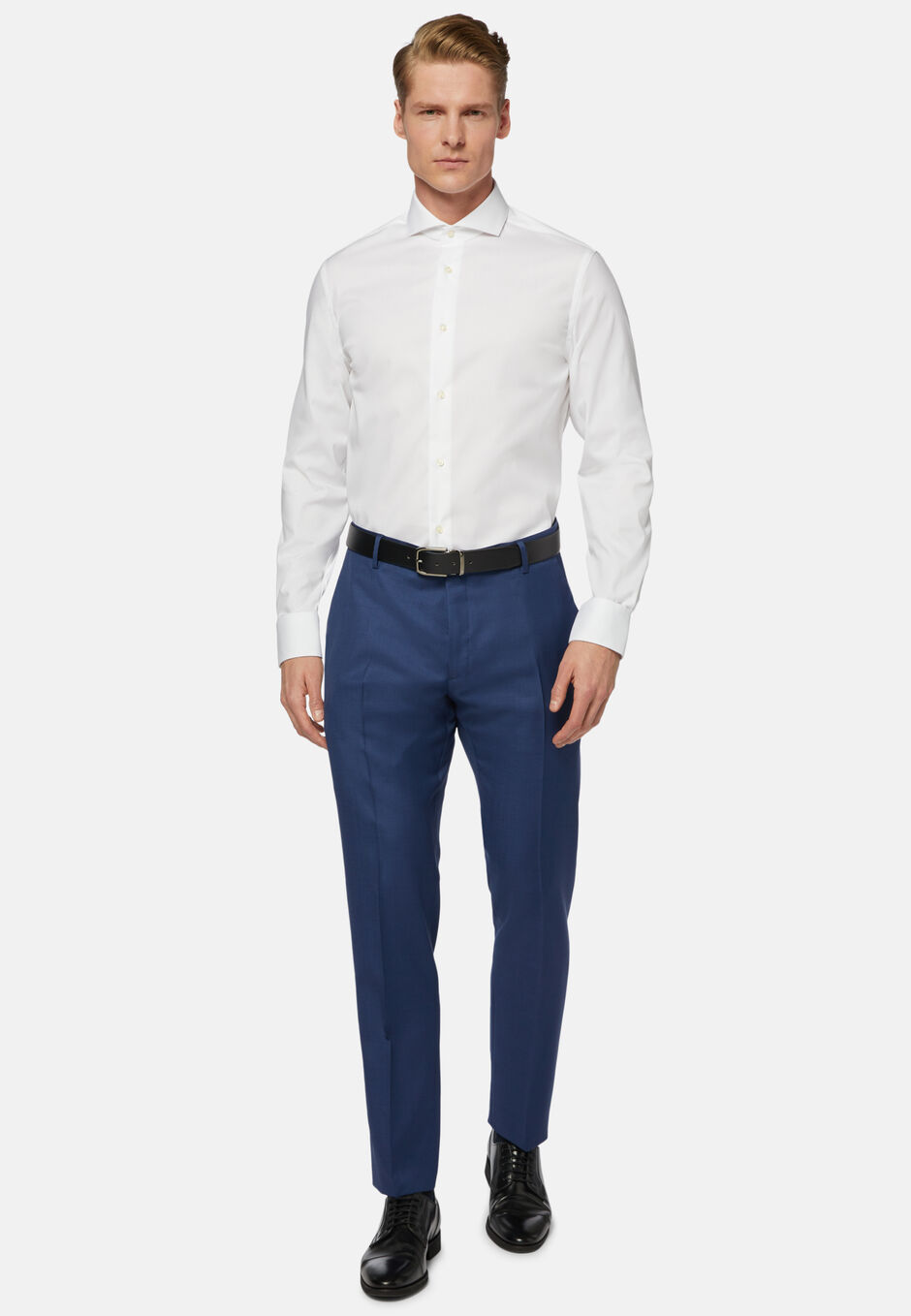 Blue pin point cotton slim fit shirt, White, hi-res