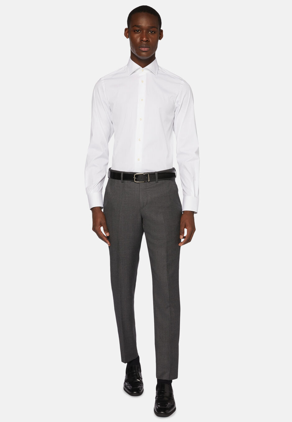 Slim Fit White Shirt in Stretch Cotton, White, hi-res