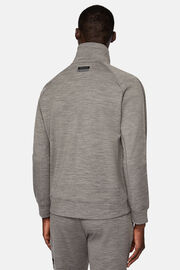 Full-Zip Hoodie In Lightweight Wool Blend Scuba, Grey, thumb, 3