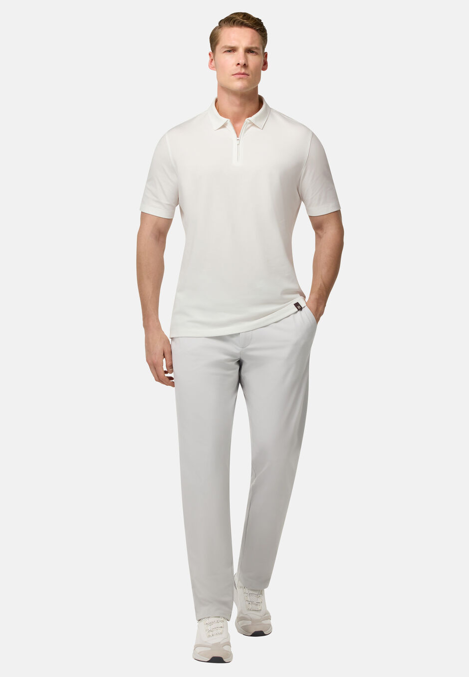 S.Cafè® High-Performance Piqué Polo Shirt, White, hi-res