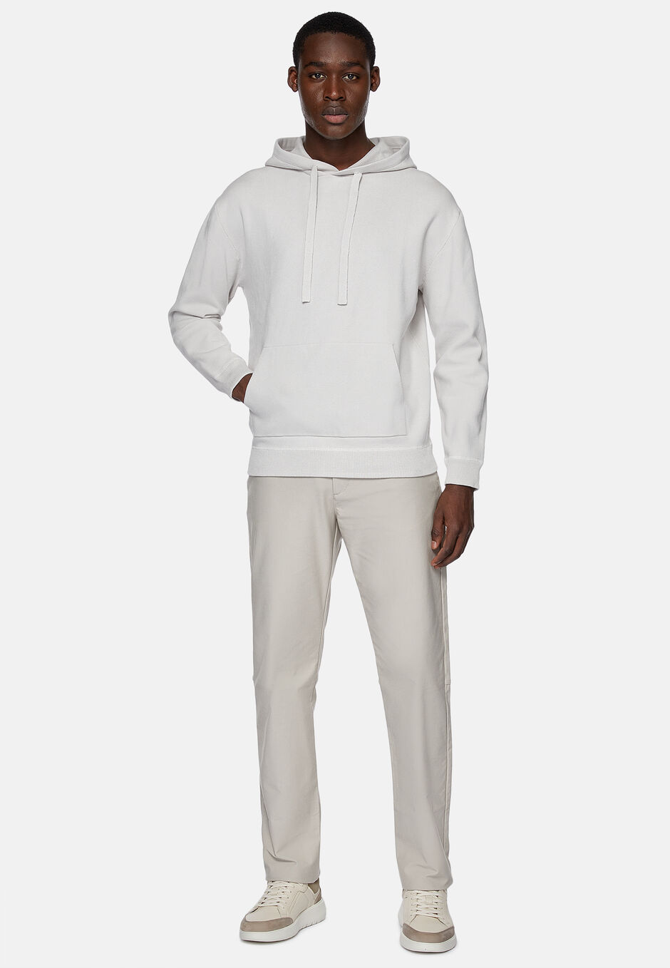 Charcoal Hoodie in Technical Cotton Jersey Fleece, Light grey, hi-res