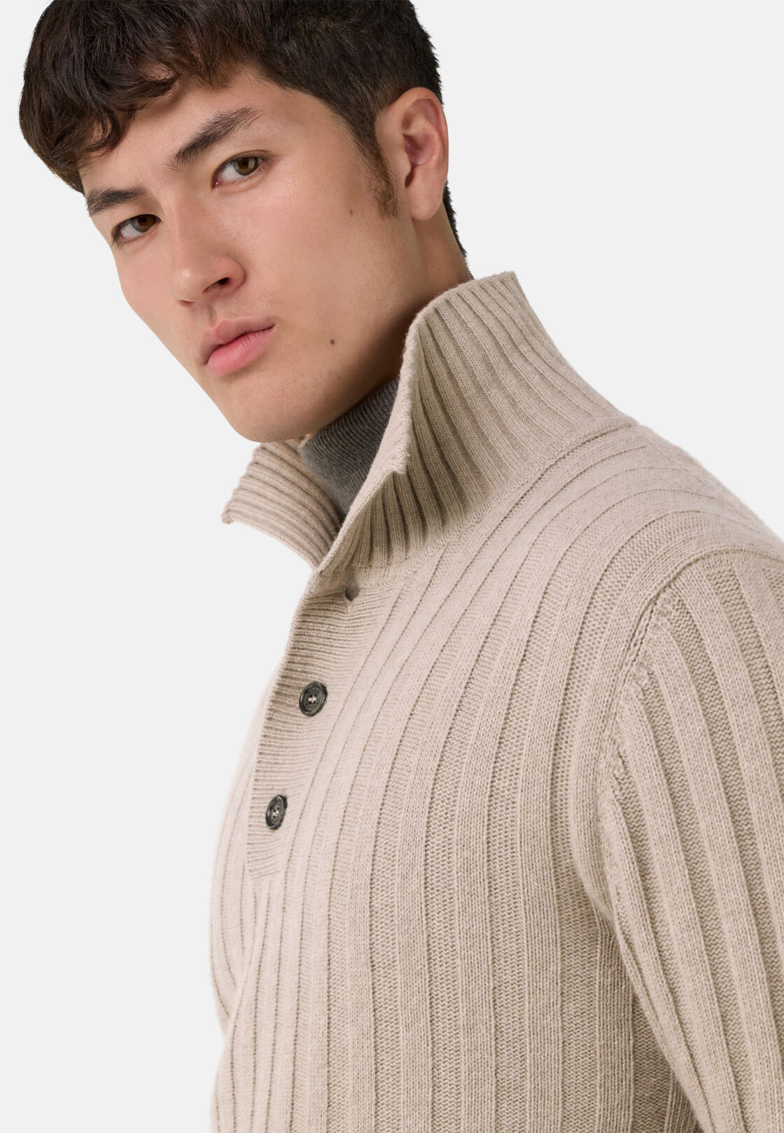 Polo Neck Jumper in a Cashmere Blend, Taupe, hi-res, 4