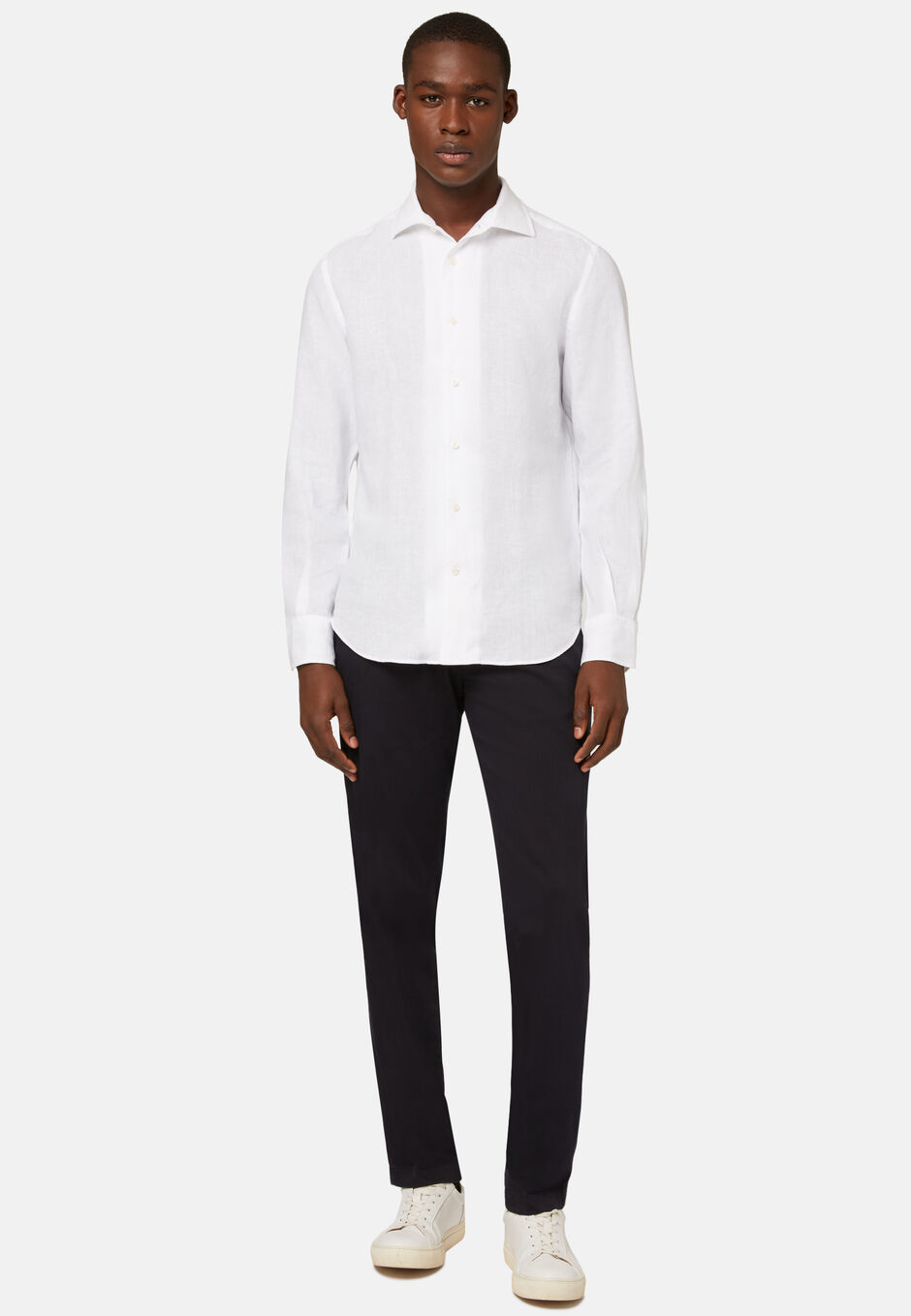 Regular Fit Sky Blue Linen Shirt, White, hi-res