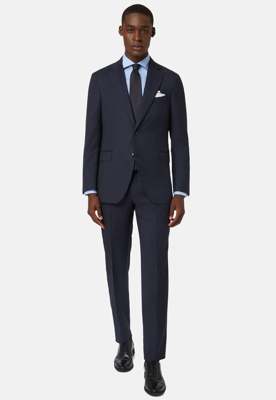 Navy Suit in Woven Micro Textured Wool Fabric, , hi-res