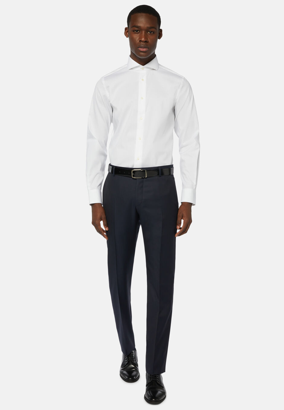 Light blue regular fit cotton pin point shirt, White, hi-res