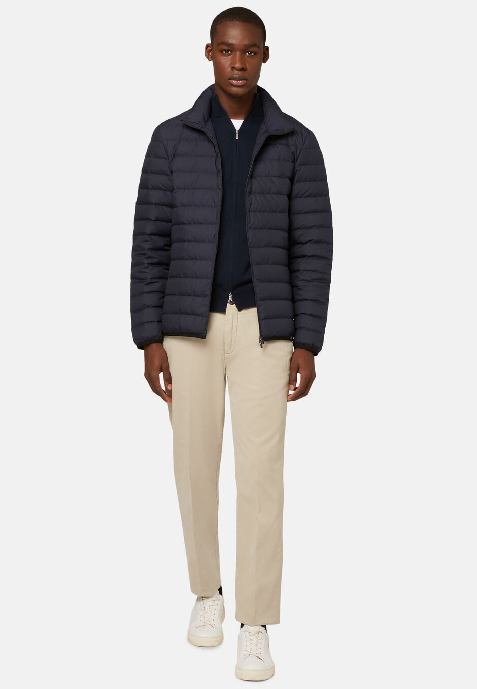 Goose Down Recycled Fabric Bomber Jacket, Navy blue, hi-res